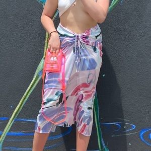 Print Satin Midi Skirt